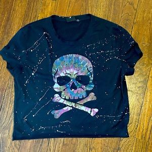 FIREHOUSE Skull & Splatter Paint Distressed Boxy Tee, OSM